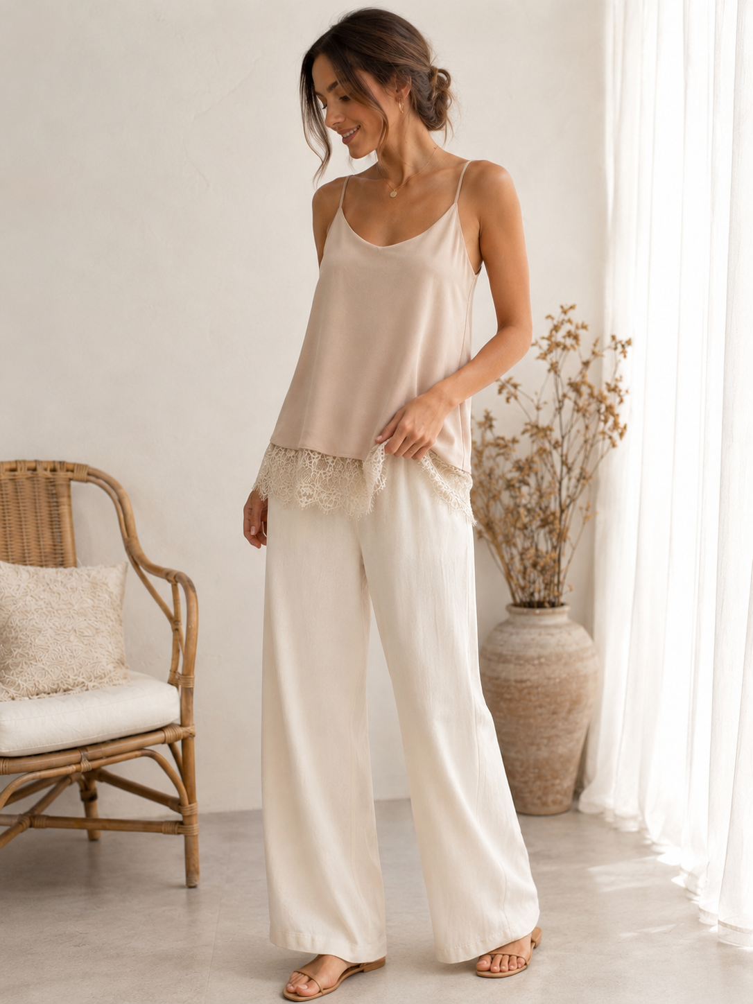 Camisole-Top aus rosafarbener Spitze