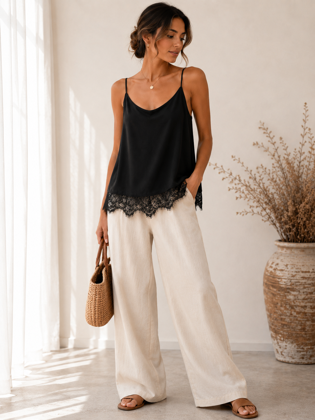 Haut caraco en dentelle noire