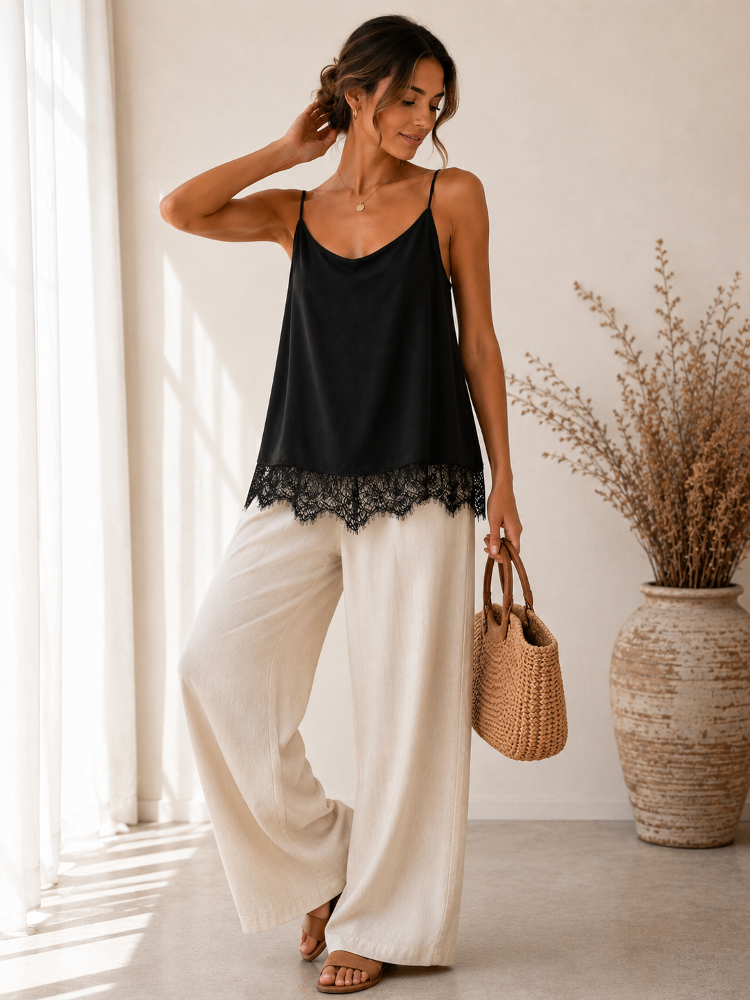 Haut caraco en dentelle noire