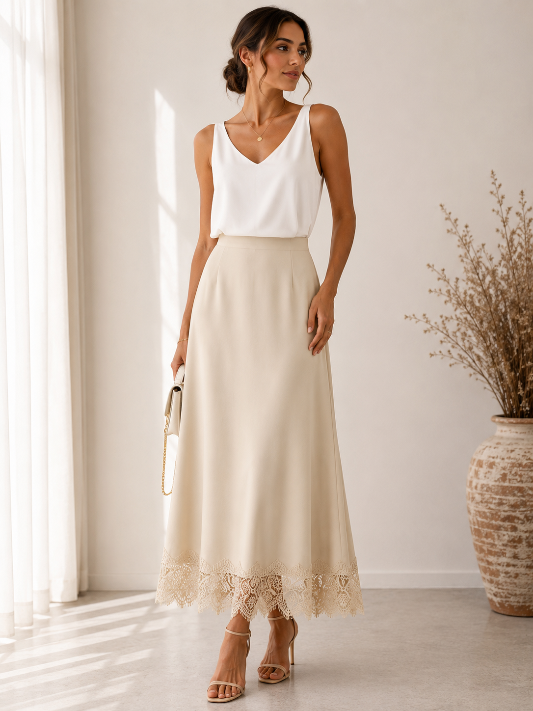 Jupe en satin de luxe avec dentelle