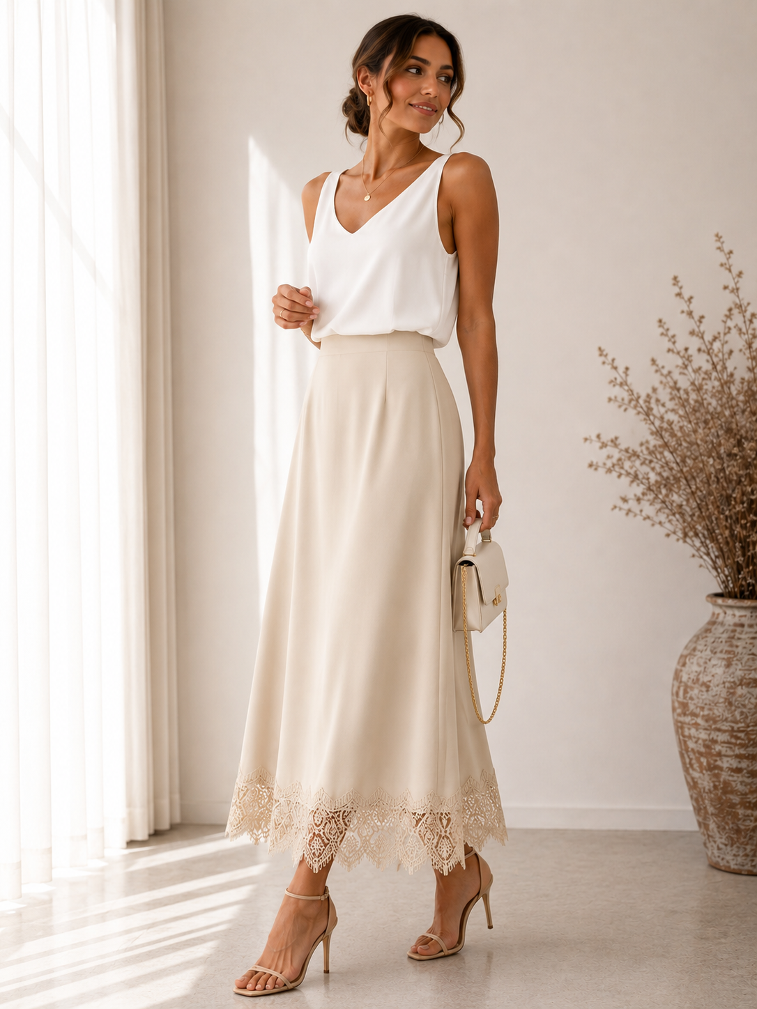 Jupe en satin de luxe avec dentelle