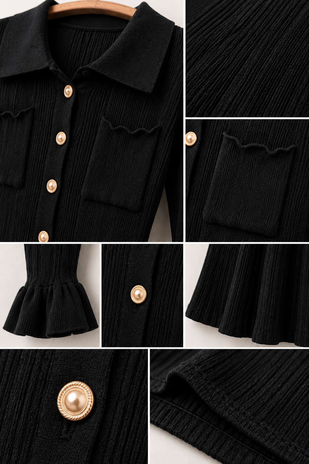 Black Ribbed Knit Shirt Dress