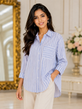 Oversized Blue Striped Button-Up Shirt