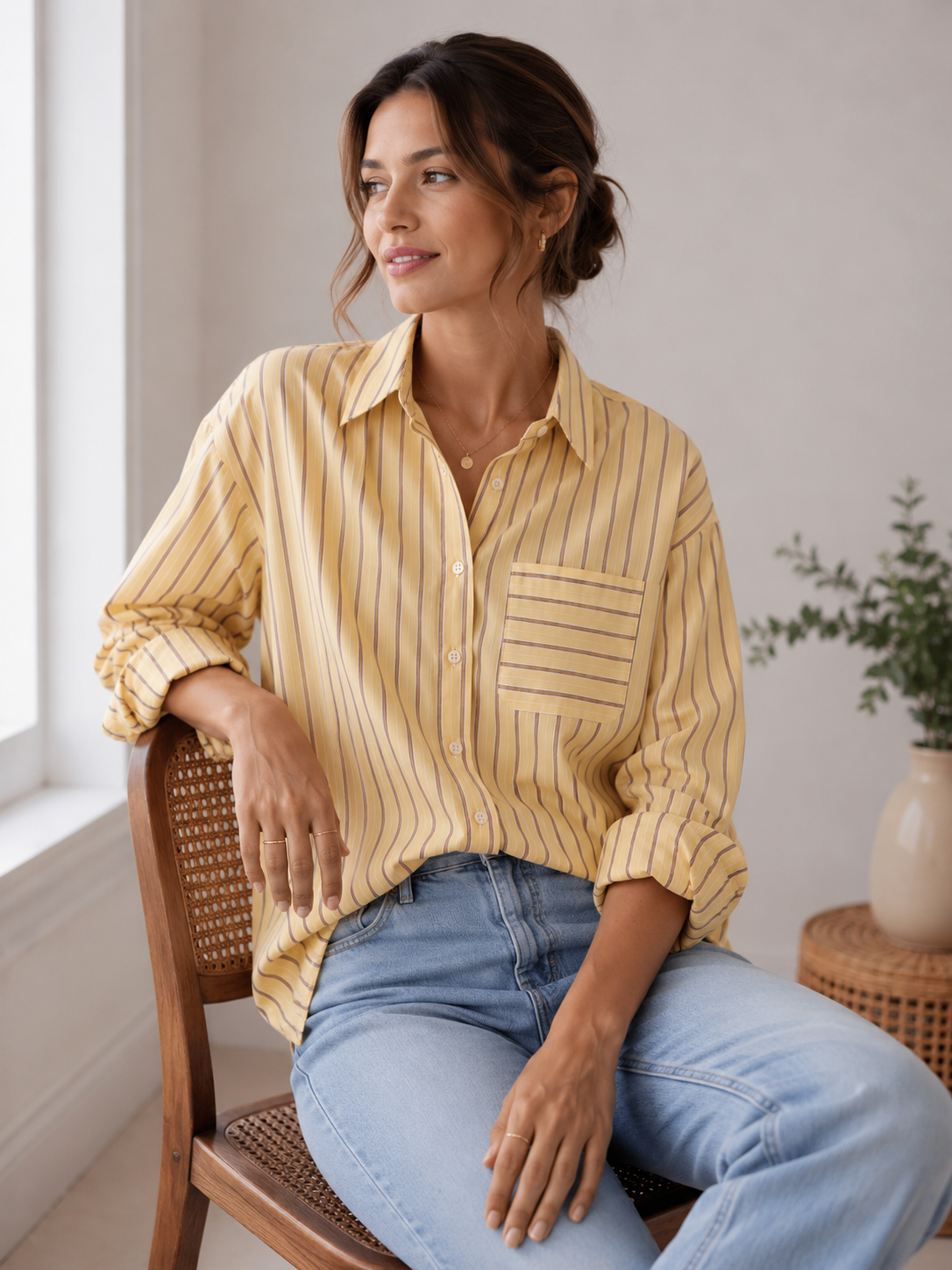 Chemise oversize en coton rayée – Jaune