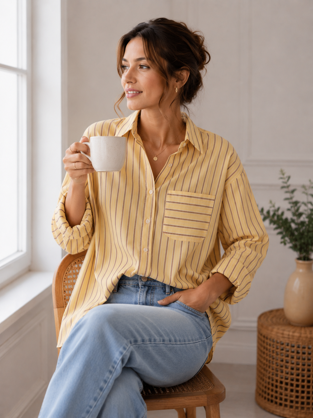 Chemise oversize en coton rayée – Jaune
