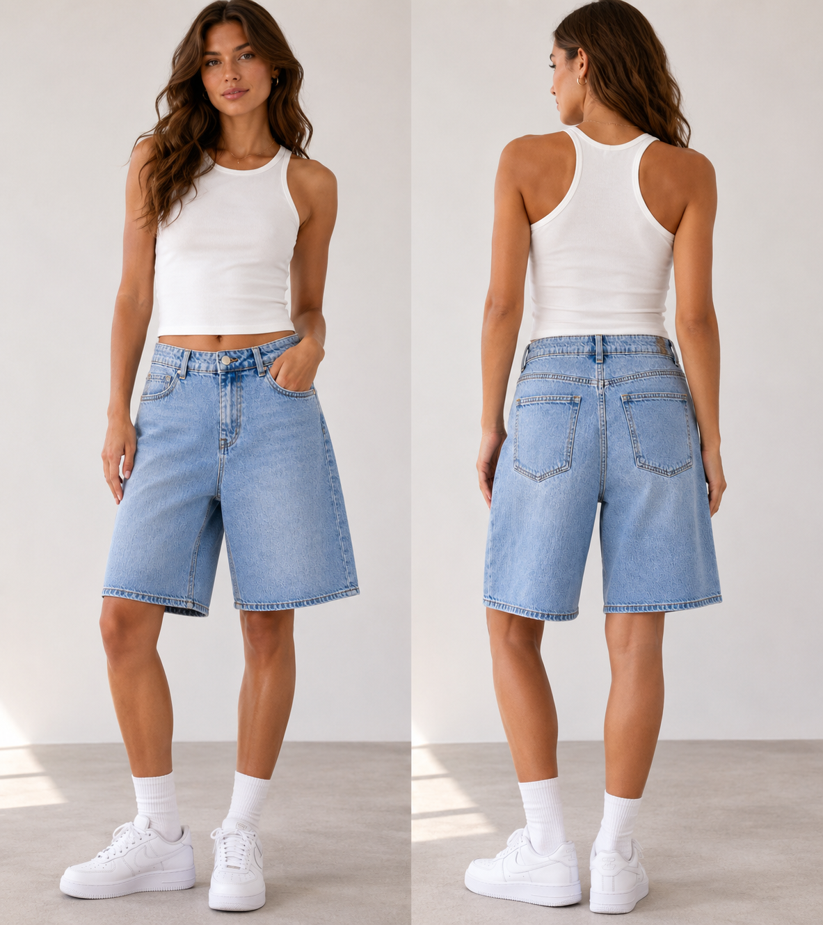Short en jean bermuda classique taille haute