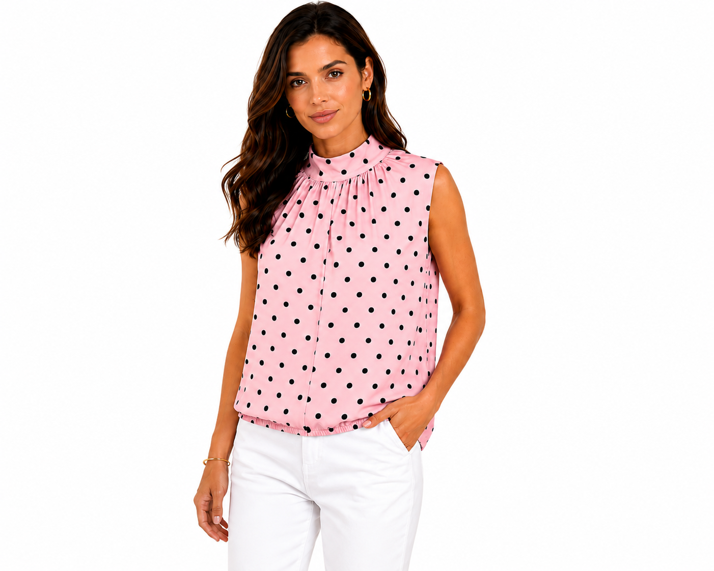 Chemisier rose à pois avec nœud, taille unique