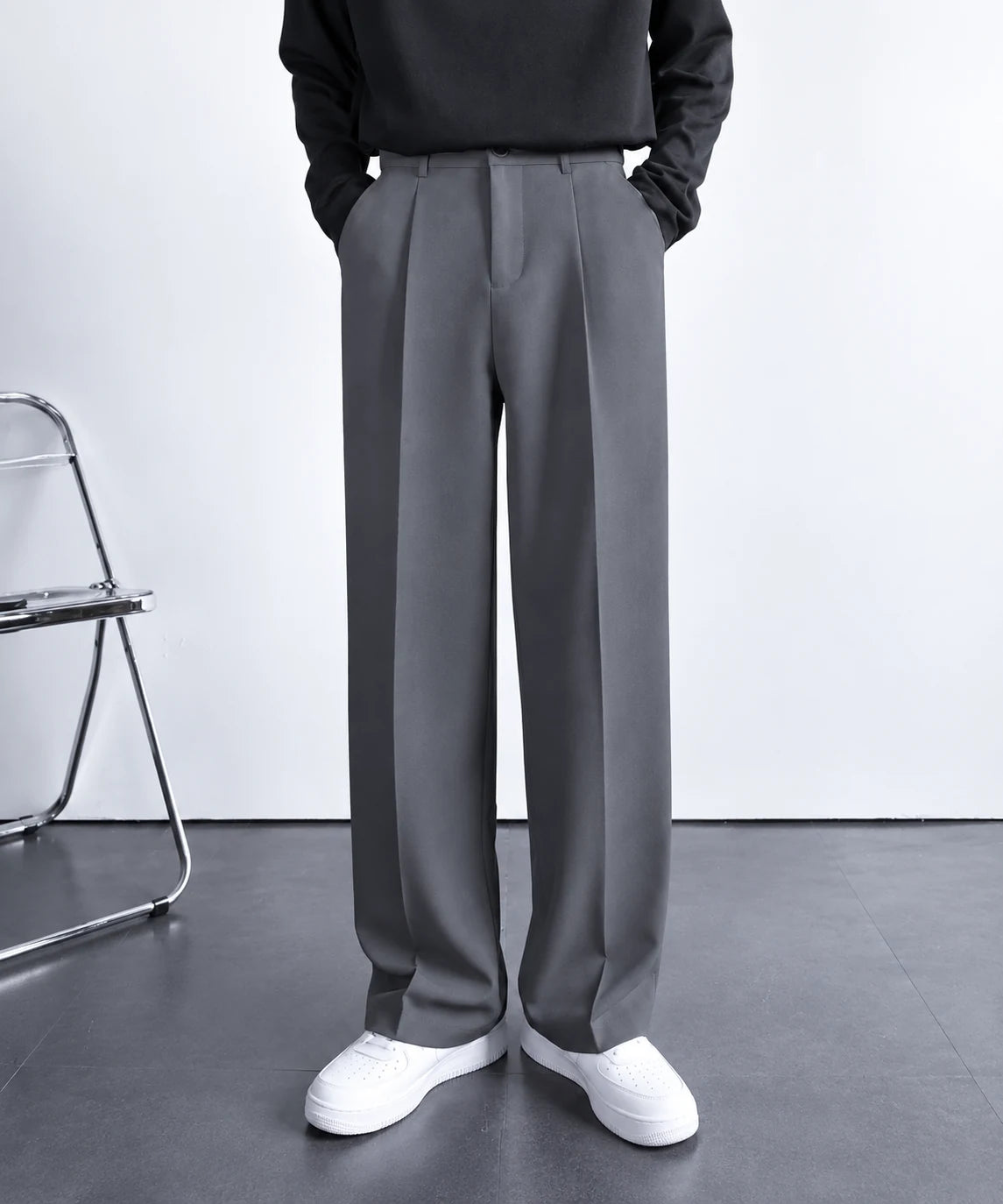 Pantalon coréen plissé à jambe large