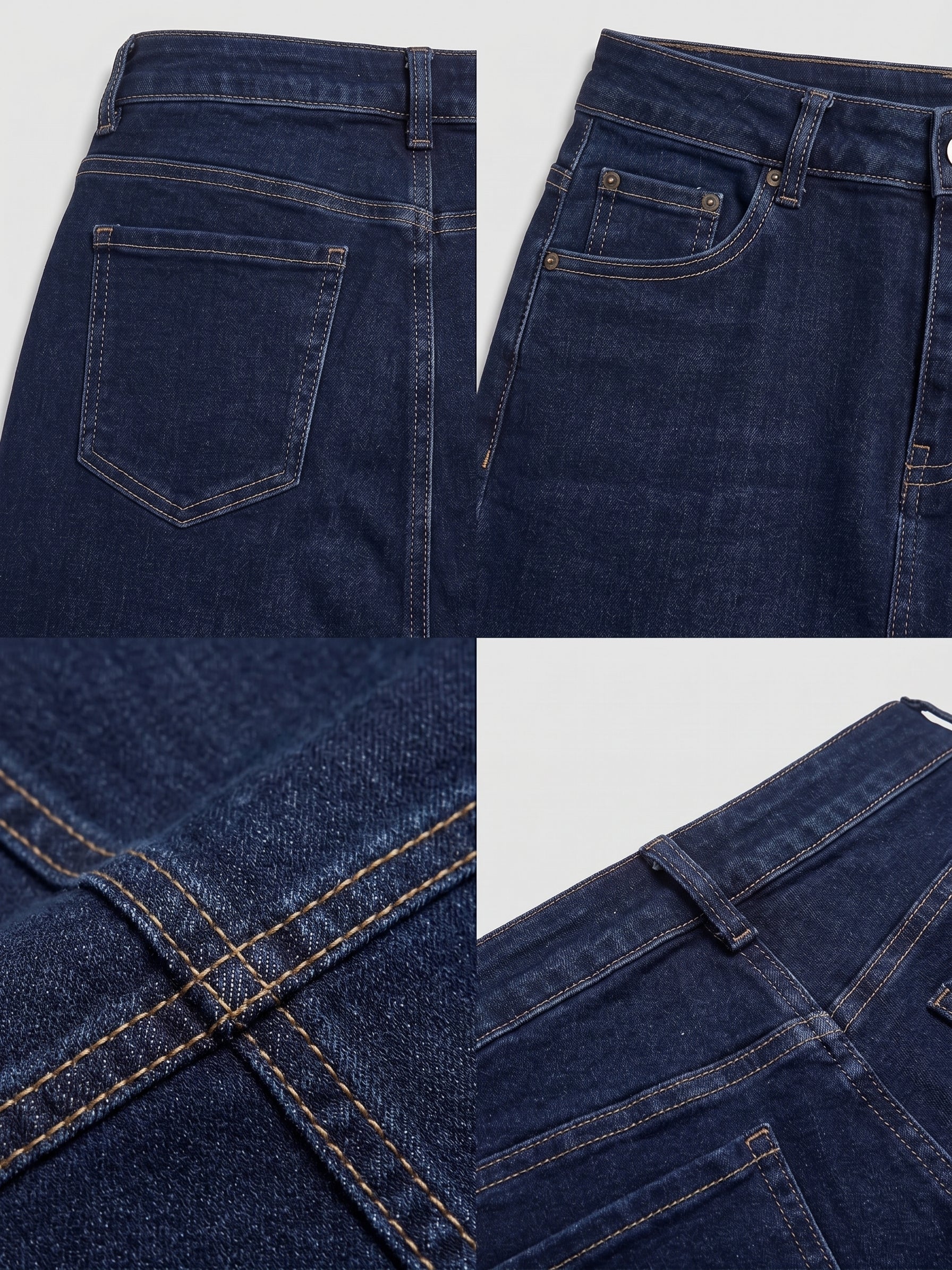 Classic Dark Wash Denim Midi Skirt