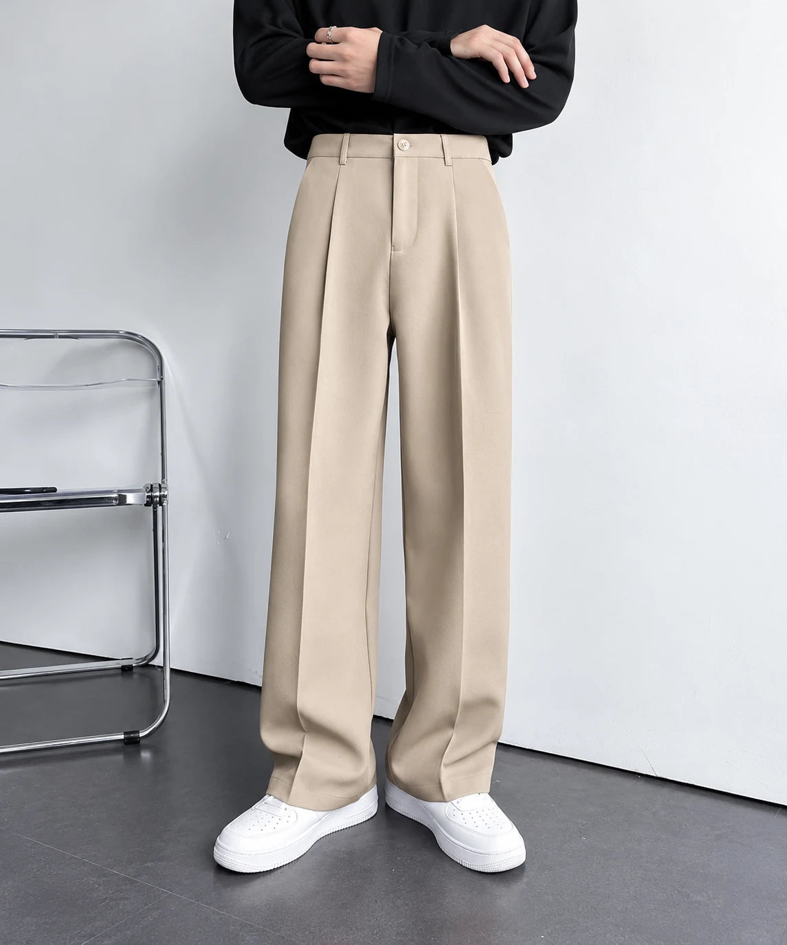 Pantalon coréen plissé à jambe large