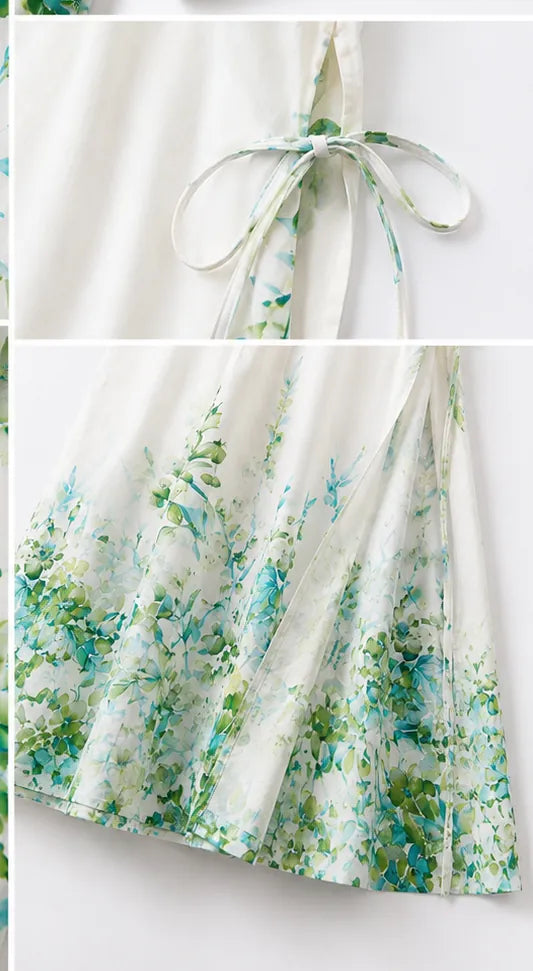 Floral Midi Shirt Dress White & Green