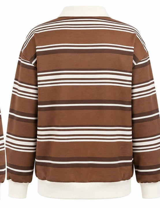 Polo molletonné à rayures marron et crème